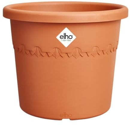 Elho Algarve Cilindro Wheels 58cm - Grand Pot de Fleurs Extérieur - Jardinières - Plastique 100% recyclé - Ø 58.2 x H 48.8 cm - Marron/Terre Cuite