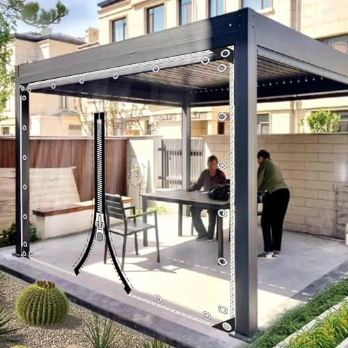 KOOEIN Durchsichtige Schwerlast-Plane,mit ReißVerschluss und Ösen,Outdoor Wasserdicht Planenvorhänge,Carport Terrasse Veranda Seitenwände,Transparente PVC-Schutzplane,Wetterfest,L×H-1.9x2m/6.2x6.6ft