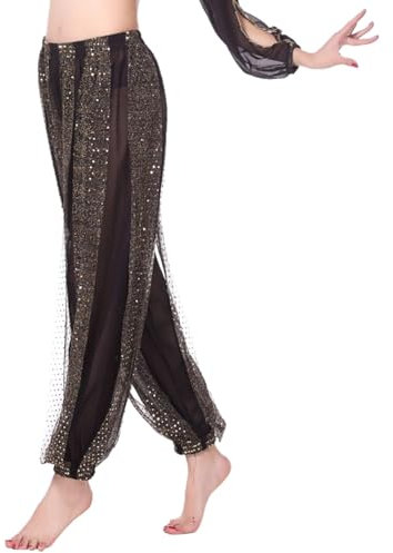 Bauchtanz Haremshose, Damen Chiffon Tribal Arabisch Hose, Pailletten Glänzend Lose Bauchtanz Kostüm Pumphose für Bauchtanz Yoga Pilates Zumba Party Performance Kostüm Karneval