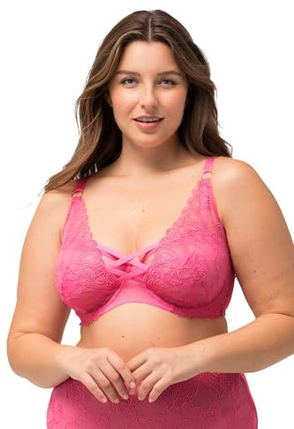 Ulla Popken Damen große Größen Übergrößen Plus Size Bügel-BH, Zierbänder, Herzspitze, Cup C - F, High Apex rosarot 115E 824204511-115E