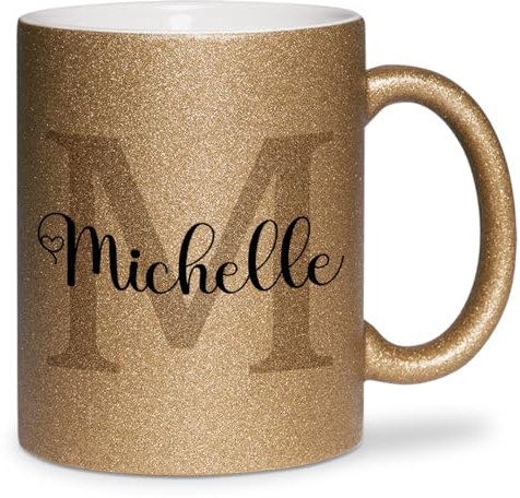 glitzertassen.de® | Namenstasse mit Buchstabe | Personalisiert| Tasse mit Glitzer | Geschenkidee | Keramik | 330 ml | Dunkelgold