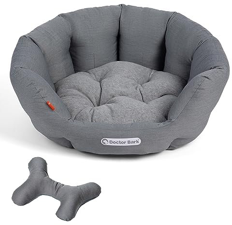 Doctor Bark - Hundebett rund - kuscheliges Hundekörbchen Mittelgroße Hunde mit orthopädischem Wendekissen und Toy-Bone - Waschbar bis 95°C - Made in Germany (M - 50x40 cm, Hellgrau)