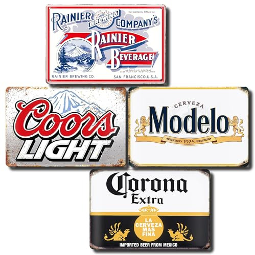 Coors Light Corona Modelo Rainier Beer Schilder, Männerhöhlen-Dekoration, Bar, Vintage, Metall-Blechschilder, Garage, Retro, Heimdekoration, Wandposter, lustig, cool, für Haus, Ladenzimmer, 20,3 x