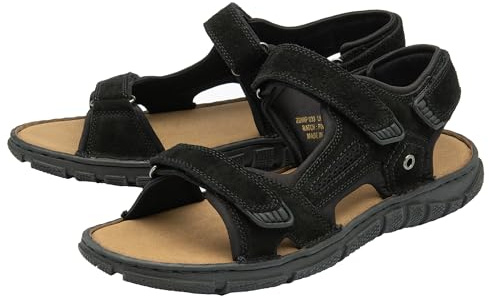 DUNLOP Mens Leather Sandals Open Toe Walking Hiking Trekking UK Sizes 7-12 | Adjustable Rip Tape Straps Sports Shoes