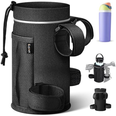 Likesing 12-24oz Porte Gourde Velo sans Vis Bidon Porte Velo avec Poche en Maille et Bandes réfléchissantes Porte Gourde VTT Bouteille de Vélo Guidon Poussette Porte Gourde Randonnée Fauteuil Roulant
