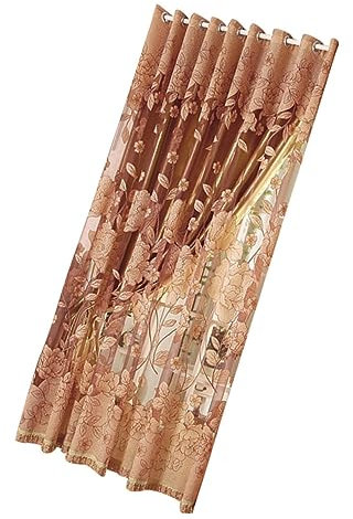 Alipis 90 X 270 cm Blumen-vorhänge Wohnzimmer- Tür-/fenstervorhang Polyester Stabile Stangentaschen Durchsichtig Sichtschutz Blumenmuster Kaffee