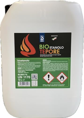 Bioetanolo 20LT Combustibile per Camini, Biocaminetti e Stufe Tepore 2BM | Bio Etanolo Inodore, Alcool Etilico di Origine Vegetale, Eco Compatibile, Pulito, Liquido | Formato Tanica 20 Litri