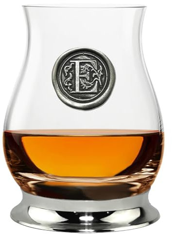English Pewter Company Glencairn Personalised Whisky Mixer Glass with Monogram Initial - Unique Gifts for Men - with Your Choice of Initial 350ml [WGP105] (E)