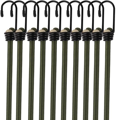 Long Set of 10 Heavy-Duty Weatherproof & UV-Resistant Bungee Cords with Hooks for Camping, RVs, and Luggage Racks, 100 cm - approx 40 inch