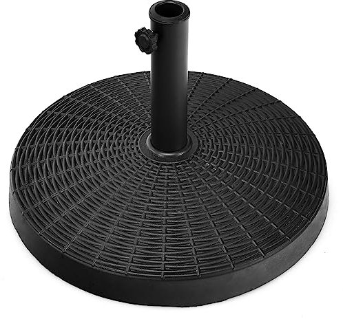 GOPLUS Pied de Parasol de Jardin Exterieur 38/48 mm, Support de Parasol en Résine Antique avec Tube en Métal, Bouton Rotatif Manuel, Socle de Parasol Rond pour Patio, Terrasse, Noire