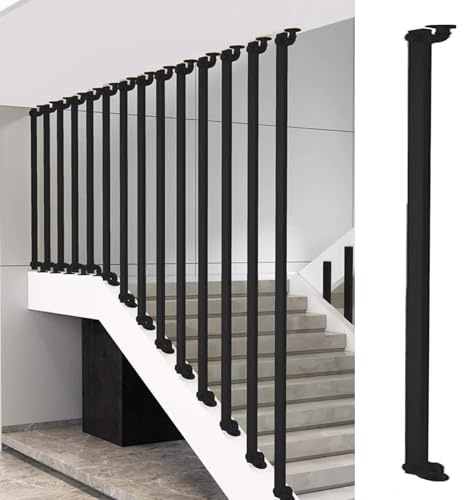 Geländer Treppengeländer Seitlich Montiert Treppengeländer, Abnehmbar Spindelpfosten für Ebenes/Schräges Treppengeländer, Anpassbar Stützpfeiler mit Montagebügel(Black,230cm/90.5in/7.5ft)