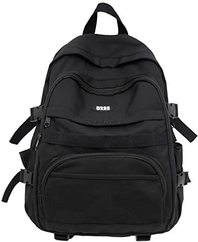 Girls Backpack Aesthetic Backpack for Teen Girls Cute School Bag Anime School Backpack for Girls Black Small Backpacks for Boys (Black, One Size)