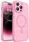 CANSHN Magnetic Compatible with iPhone 14 Pro Case(6.1 Inch), Upgraded [Full Camera Protection] [Compatible with Magsafe] [Translucent Matte] Shockproof Protective Phone Case Cover - Pink