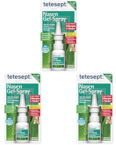 tetesept Nasen Gel-Spray – Nasenspray mit Hydro-Feuchtigkeitsfilm – Nasenpflege für Befeuchtung und Schutz der Nasenschleimhäute – 1 x 20 ml (Packung mit 3)