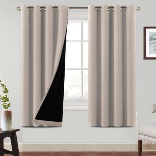 BellaHills Gardinen Blickdicht Wohnzimmer Vorhänge mit Ösen Vorhang H175xB140 cm Thermo Vorhänge Kälteschutz Blackout Curtains for Living Room, Natur