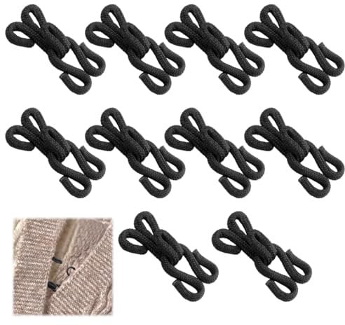 QTMMC 10 Sets Sewing Hooks and Eye Fabric Covered Hooks & Eye Closures Bra Fasteners Black Sew on Fur/Coat Fastenings for Wraps Jackets Bra Skirt Thick Leather Clothing 25mm Black