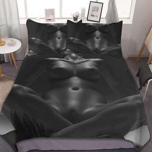 PUOJIEAT Bettwäsche 135x200 Schwarz Sexy Weich Mikrofaser Bettwäsche-Sets Schwarz Sexy Bettbezug mit 1 x Kissenbezug 80x80 cm 3D Bettzeug Set w5852