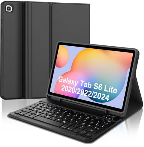 Tastatur für Samsung Galaxy Tab S6 Lite 2024, Hülle mit Tastatur Galaxy Tab S6, Bluetooth Magnetischer QWERTZ Keyboard Samsung für S6 Lite 10.2 Zoll 2024/2022 (SM-P610/P615/P613/P619), Schwarz