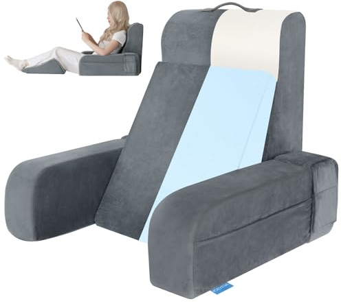 Kayfia Reading Pillow, 10 in 1 Back Pillow for Bed Sitting up with Detachable Arms Rest, Back Rest with Gel Memory Foam, Reading/Gaming/Working in Bed or Couch 19, Gray