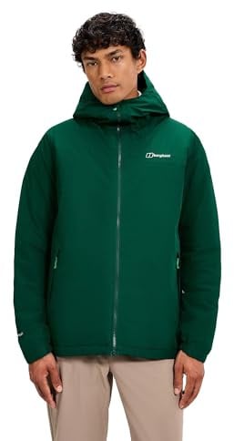 Berghaus Men's Deluge Pro Waterproof Insulated Jacket | Adjustable | Durable Coat | Rain Protection Waterproof Jacket, Green, M