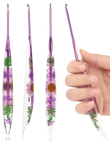 Coopay 1 Stück Häkelnadel 3,0mm, Häkelnadeln mit Funkelndem Blumenmuster, 17cm Ergonomische Häkelnadel aus Kunstharz für Arthritis, Konische Häkelnadeln für Anfänger & Profis Häkeln, Häkelnadeln 3,0mm