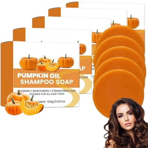 Kürbiskernöl für Haarwachstum, Shampoo-Seife, Kürbis-Shampoo-Riegel und Spülung zur Haarpflege und -stärkung, Kürbisöl für Haarwachstum, Pflege für trockenes, strapaziertes Haar (5pcs)