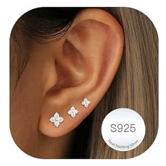 RAJPUTANA 3 Paia Di Piccoli Orecchini In Argento Sterling Per Signore Set Di Orecchini Ipoallergenici in Argent a Perno Delicati in Argento 925 Con stelle e Puntini a Cuore CZ