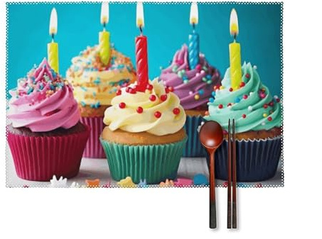 Set di 4 tovagliette colorate con scritta Happy Birthday, resistenti al calore, antiscivolo, facili da pulire, lavabili, per interni ed esterni