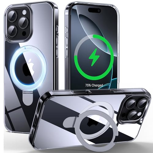 Supdeal Magnetic Stand Case for iPhone 16 Pro Max with Invisible Ring Kickstand [Compatible with MagSafe] [Military Drop Protection] Shockproof Protective Clear Phone Case Cover, 6.9'', Transparent