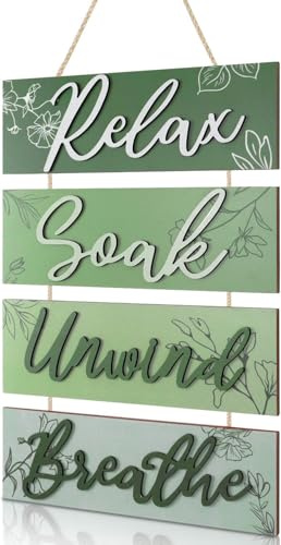 HPNIUB Bathroom Sign Relax Soak Unwind Breathe Spa Wall Decor Set