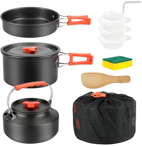 10-teiliges Camping Kochgeschirr Set, Outdoor Geschirr Set mit Camping Topf
