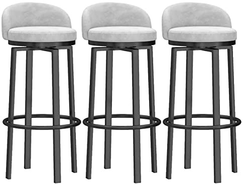 RiouPsithuric 3er-Set Moderne Barhocker aus Samt, 75 cm hohe Thekenstühle mit 360°-Drehung und Rückenlehne, stilvolle Sitzinsel für die Küche zu Hause, weiß gepolstertes Design