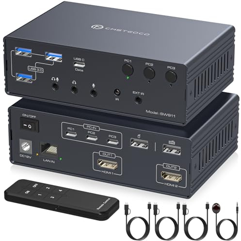 VEDINDUST 4K120Hz HDMI KVM Switch 3 PC 2 Monitore Docking Station Thunderbolt Dock USB C KVM Switches Unterstützt Erweiterten/Gespiegelten Modus für Mac und Windows