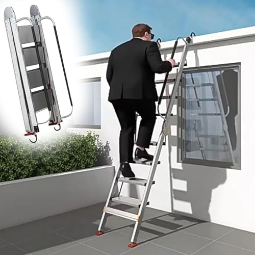 Dachbodentreppe Hochleistungs-Klapp-Dachbodenleiter Aluminium, Klappbare Dachbodenleitern für den Dachzugang, Platzsparende Etagenbetttreppe mit Handläufen und Haken(8 Steps 1.8-2.2m (70.9-86.6))