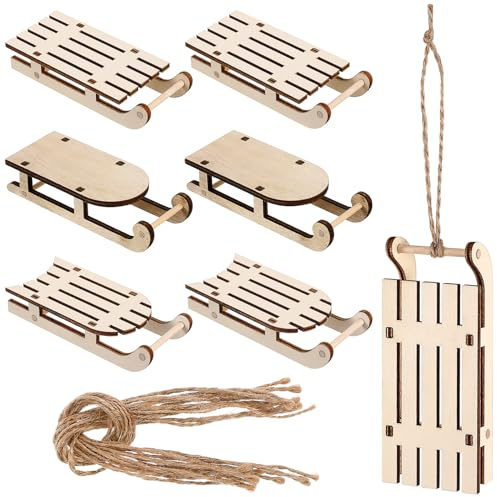 Angoily 9 Stück Miniatur Holzschlitten zum Dekorieren und Basteln aus Natürlichem Holz Einzigartiger Selbstgemacht Weihnachts Holzschlitten für Shop und Malen