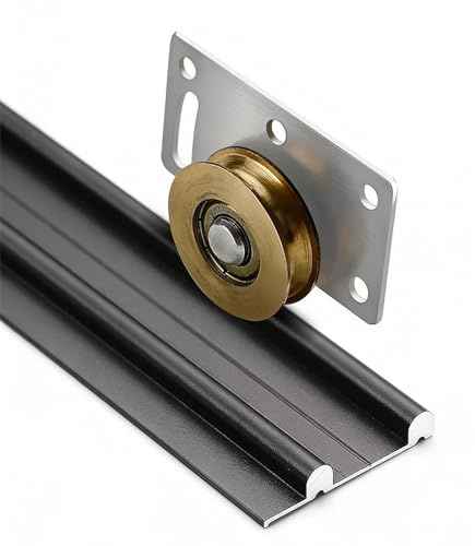 Sliding-Door-Hardware Bypass Sliding Cabinet Door Guide for Wardrobe Storage Room Study, Upper & Lower Track Set, Quiet Hardware Kit for Thin Wooden Doors Easy Install(Black,9.2ft/280cm)