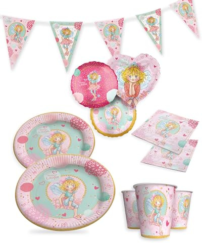 Prinzessin Lillifee Partyset – Becher, Teller, Servietten, Wimpel & 4 Folienballons – Märchenhafte Kindergeburtstagsdeko