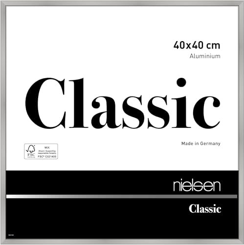 nielsen Bilderrahmen, 40 x 40 cm, Aluminium, Silber matt, Posterrahmen zum Aufhängen im Hoch- & Querformat, Echtglas, Classic