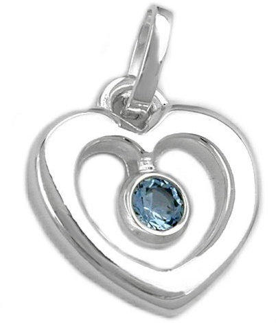Unisex Kettenanhänger Anhänger Herz mit Blautopas aus 925 Silber Abmessung 17 x 16 x 2 mm inkl. kleiner Schmuckbox