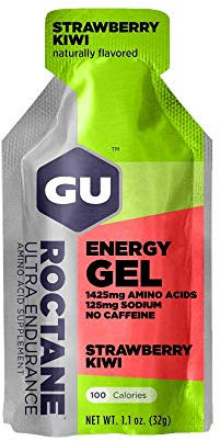GU ENERGY GEL ROCTANE - Fraise/Kiwi - Boîte de 24 gels - Gel énergétique Longue Distance - Enrichi en Sodium & BCAA - Idéal pendant les efforts long et intenses 100Kcal