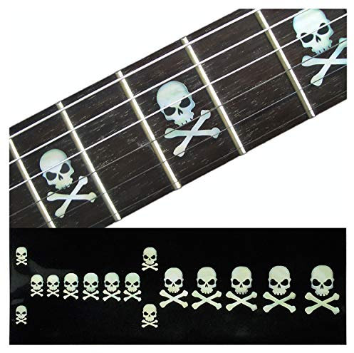 Inlay Sticker Griffbrett Position Marker für Gitarren & Bass - Sideways Skulls w/Crossbones - Weiß Perle