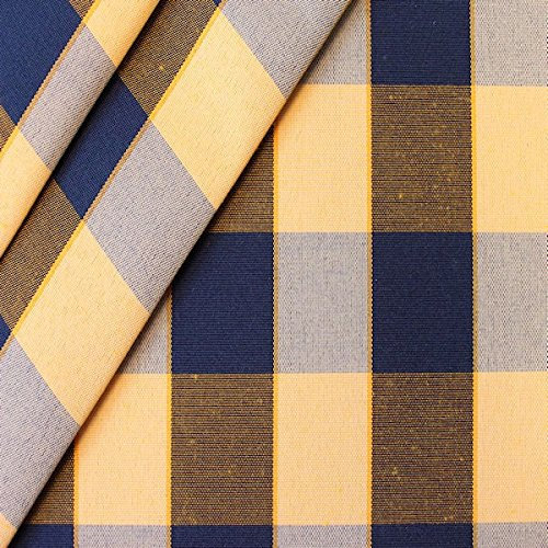 STOFFKONTOR Dekostoff Outdoorstoff Karo groß Stoff Meterware Blau-Gelb