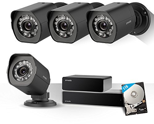 Zmodo Sistema di telecamere di sicurezza PoE semplificato Full HD 1080p con ripetitore, 4 telecamere di sorveglianza IP da esterno da 2,0 megapixel, NVR HDMI 8CH e disco rigido da 1 TB