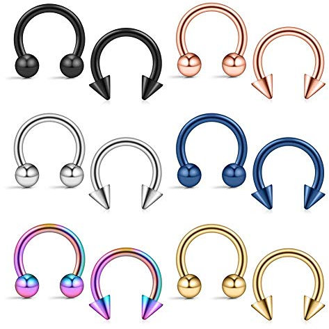 Crdifu 12er Nasenpiercing Set Hufeisen 14G Nasenring Circular Barbell Septum Lippe Nase Piercing Ring Edelstahl