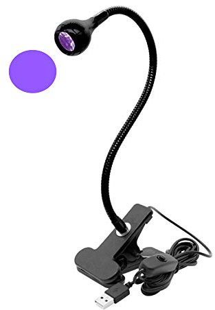 ZOELASS Upgraded Big Chip 395nm UV LED Black Light fixtures with Gooseneck and clamp for UV Gel Nail and Ultraviolet Curing, Portable Blacklight 5V USB Input (Black 2W)