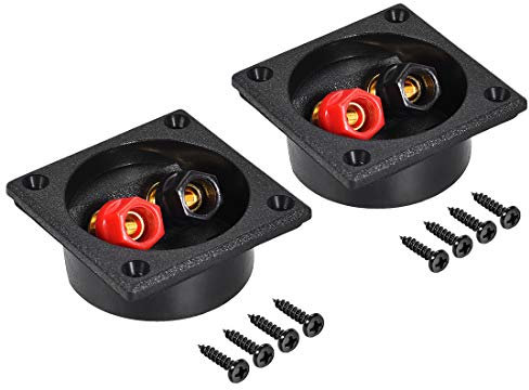 sourcing map 2-Way Square Speaker Box Terminal Binding Post Stereo Screw Cup Connectors Subwoofer Plugs Black 2pcs