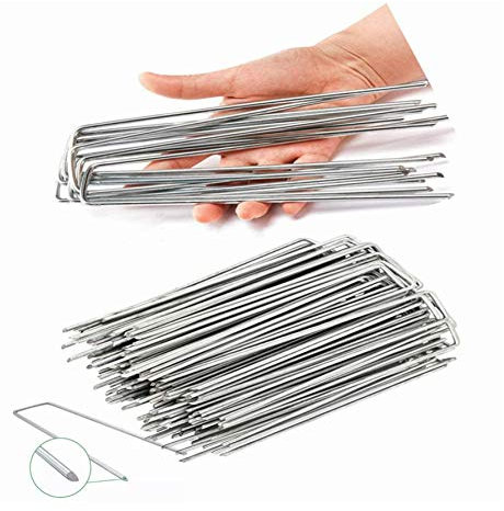 ZYCZFC Heftklammern im Querformat, mit schwarzem Pad, rostbeständig, 20.3 cm, 4 mm Durchmesser, U-förmig, verzinkte Gartenstecker zur Installation von Rasen-Boden-Pflanzensteckern (30)