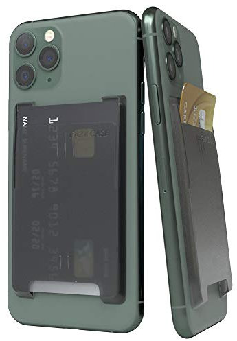 EAZY CASE Kartenhalter für Smartphones, Starkhaftendes Kartenetui, selbstklebend, Kartenfach für das Handy, Kartenhülle, Halterung für Ausweise, Halter für Kreditkarte, EC-Karte, Schwarz Transparent