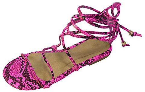 Sandali Donna Fashion Summer Serpentine Sandali Piatti con Lacci Open Toe Scarpe Traspiranti (42,Rosa Caldo)