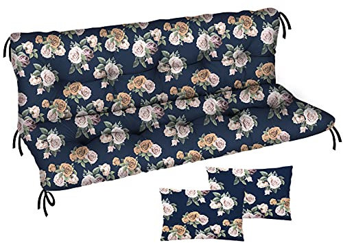 Ferocity Auflage für Hollywoodschaukel 150x50x50 Gartenbankauflage und 2 Kissen Palettenauflage Bankauflage Sitzkissen und Rückenkissen Polsterauflage Matratze Gartenpolster, Rosen [133]